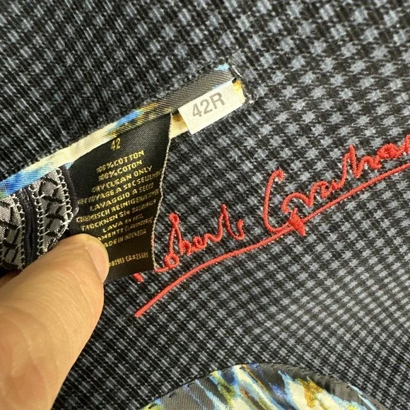 Robert Graham Blazer Mens 42R Blue Check Velvet Sports Coat Suit Jacket READ - Picture 11 of 12